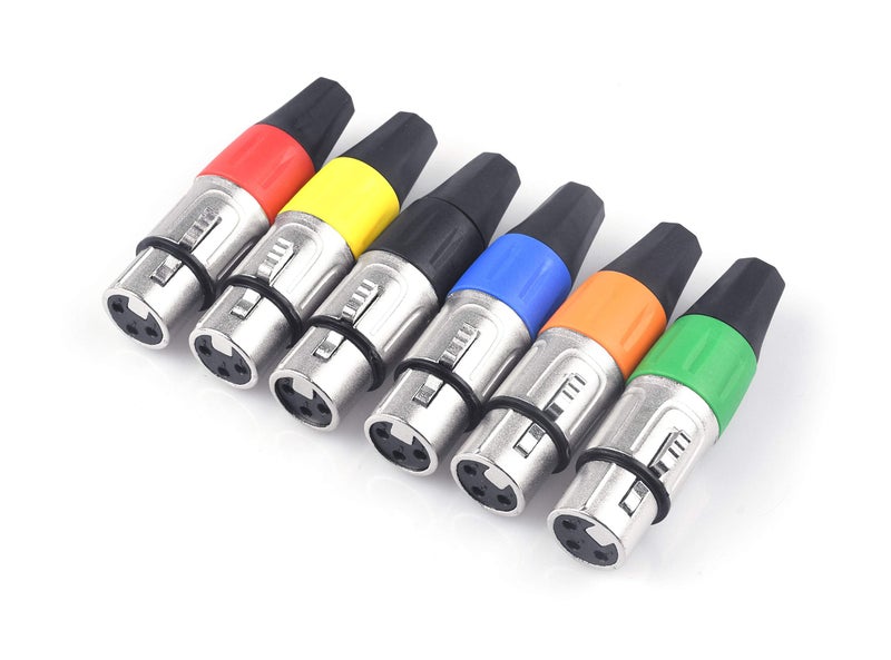 Devinal XLR Connectors, Colored 3 PIN XLR Ends, Male/Female Audio Mic Microphone DMX Plug Jack Socket, Nicked-Plated, Silver Contacts, Solder Type, 6-Pair - Image 4